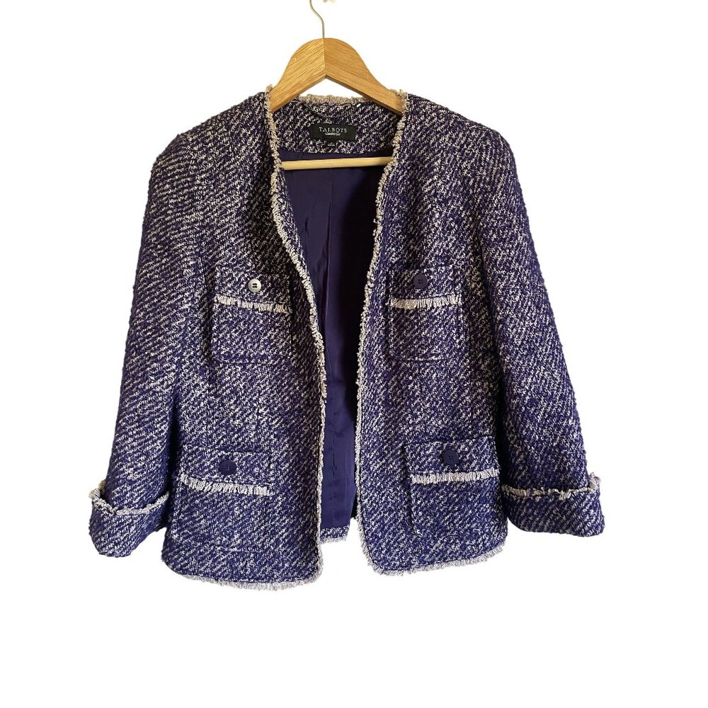 Talbots Navy and White Tweed Blazer